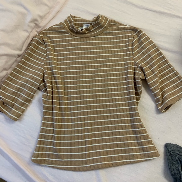 ASOS Striped Mock Neck Top in Tan - Picture 2 of 5